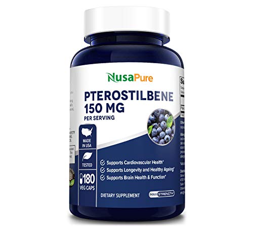 Book Cover Pterostilbene 150mg 180 Veggie Caps (Non-GMO & Gluten Free) - Promotes Healthy Aging and Longevity - Better Than Resveratrol - 75mg per caps