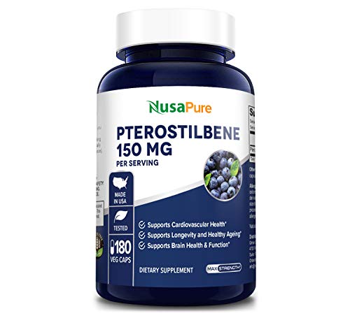 Pterostilbene 150mg 180 Veggie Caps (Non-GMO & Gluten Free) - Promotes Healthy Aging and Longevity - Better Than Resveratrol - 75mg per caps