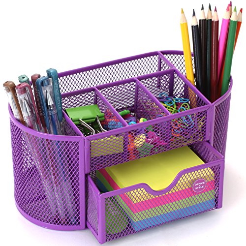 Book Cover Oval Mesh Desk Organizer, 9 Compartments- Purple