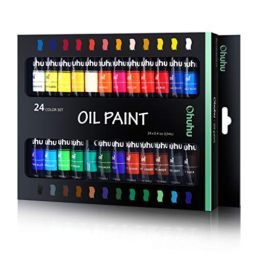 Book Cover Ohuhu Oil Paint Set, 24 Oil-Based Colors, 12ml/0.42oz x 24 Tubes Non-Toxic Oil Painting Set Supplies for Canvas Painting Artist Kids Beginners Adults Classroom Great Art Supplies Gifts Ideal