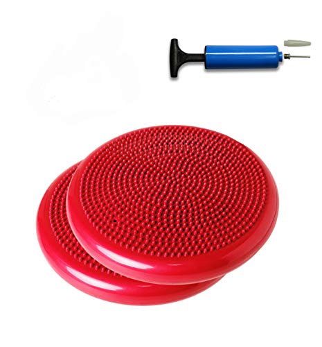 SueSport 2 Pack Air Inflated Stability Wobble Cushion, Balance Disc, Twist Massage, 14 Inch, Red