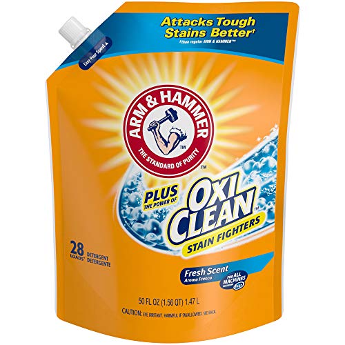 Book Cover Arm & Hammer Plus OxiClean, 84 Loads Total Laundry Detergent Easy-Pour Pouches, 3 pack, 50 Fl oz each