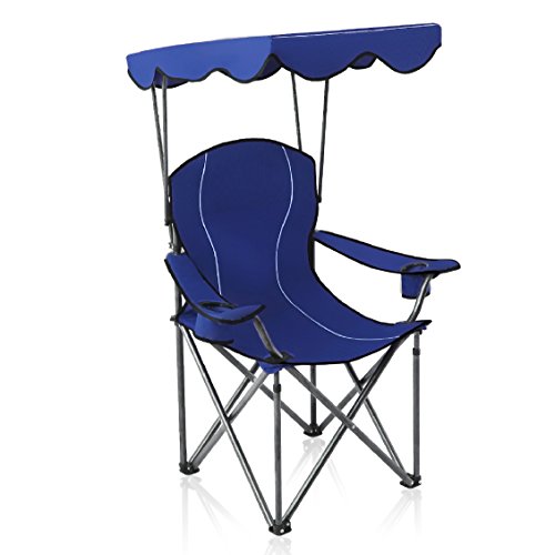 Book Cover ALPHA CAMP Camp Chairs with Shade Canopy Chair Folding Camping Recliner Support 350 LBS - Navy Blue