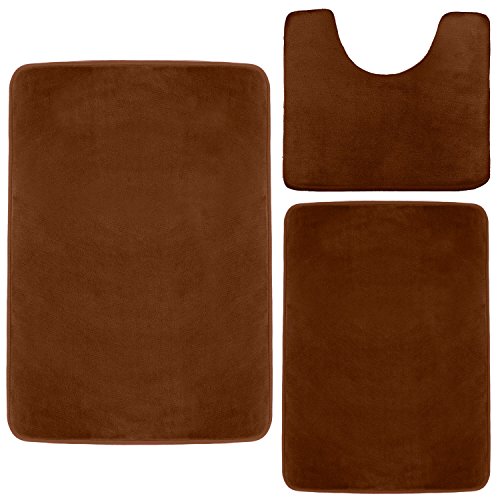 Book Cover Clara Clark Memory Foam Bath Mat, Ultra Soft Non Slip and Absorbent Bathroom Rug. - Chocolate Brown, Set of 3 - Small/Large/Contour