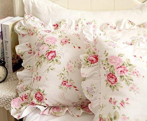 Book Cover FADFAY Shabby Pink Rose Floral Print Pillowcases Elegant Country Style Vintage Lace Ruffles Bedding Pillow Covers Standared Size 19