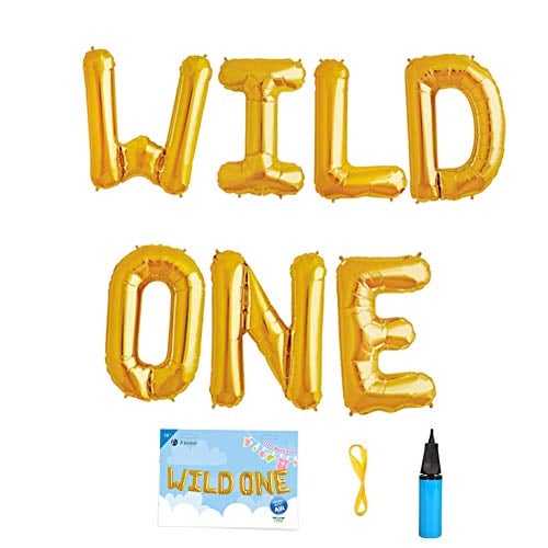 Book Cover 16 INCH Wild ONE Kids First Birthday Balloons, Baby Girl Boy 1st Bday Party Supplies with Air Pump