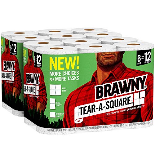 Book Cover Brawny Paper Towels, 12 Count Rolls, Tear-A-Square, 128 Sheets Per Roll