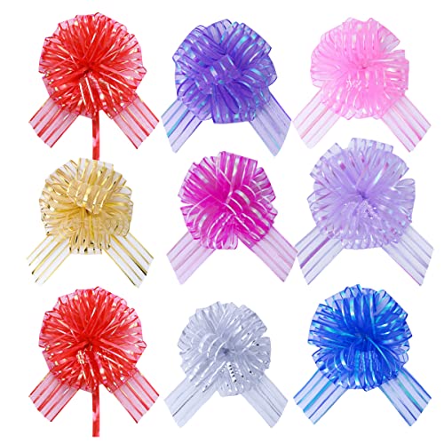 Elegant Gift Pull Bows for Birthdays Easter Christmas, 18 Pack 6" diameter Organza Yarn Pull Bows Gift Wrapping Wrap Ribbon Bow Wedding Car Decoration Centerpieces Gift (18 Pack mix color)
