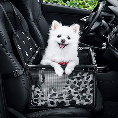 Book Cover GENORTH Small Dog Car Seat Upgrade Deluxe Washable Portable Pet Car Booster Seat Travel Carrier Cage with Clip-On Safety Leash and Blanket,Perfect for Small Pets