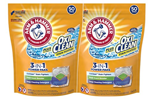 Book Cover Arm & Hammer Plus OxiClean 3-in-1 HE Laundry Power Paks, 2 pack, 50 count pods, 100 loads