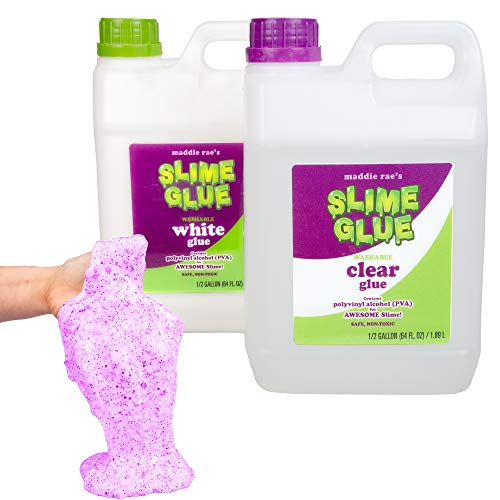 Book Cover Maddie Rae's Slime Making Glue - 1/2 Gallon Clear and 1/2 Gallon White 2pk Value Pack- Non Toxic, School Grade Formula, Perfect Slime Making Kit Supplies, Crafts