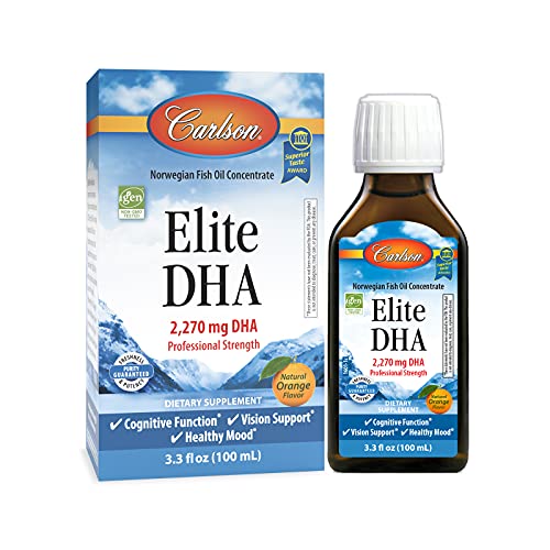 Carlson - Elite DHA, 2270 mg DHA, Professional Strength, Norwegian Fish Oil Concentrate, Cognitive Function & Vision Support, Orange, 100 mL