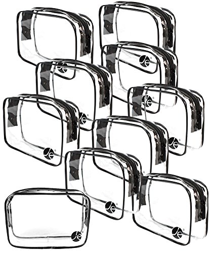 JAVOedge (10 PACK PVC Transparent Vinyl Zipper Cosmetic, Toiletry Bag (7.1" x 2.1" x 5") Vacation, Bathroom, Storage