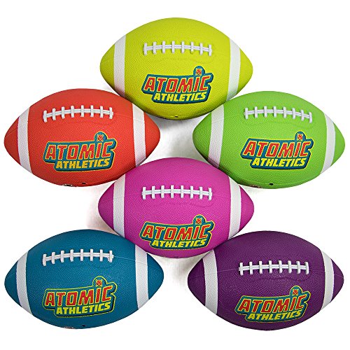 Atomic Athletics 6 Pack of Neon Rubber Playground Footballs - Youth Size 7, 10.5" Balls with Air Pump and Mesh Storage Bag by K-Roo Sports