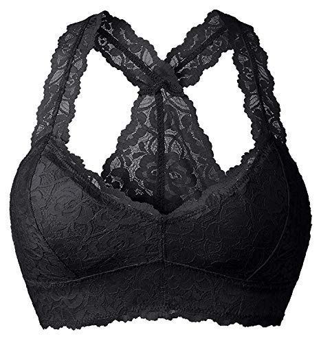Book Cover YIANNA Women Floral Lace Bralette Padded Breathable Sexy Racerback Lace Bra