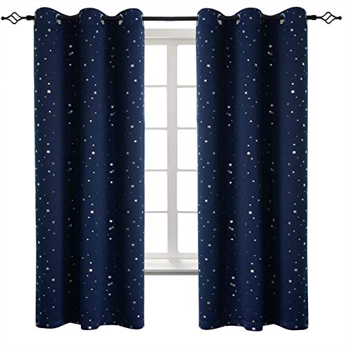 Book Cover BGment Navy Star Blackout Curtains for Kid's Bedroom - Grommet Thermal Insulated Room Darkening Printed Curtains for Living Room, Set of 2 Panels (42 x 63 Inch, Dark Blue)