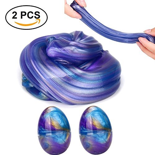 Book Cover Galaxy Fluffy Slime, 2 Pack Soft Egg Slime WITH FRUIT SLICES Non-Toxic Colorful Mud slime Stress Relief DIY Toys for Kids Adult