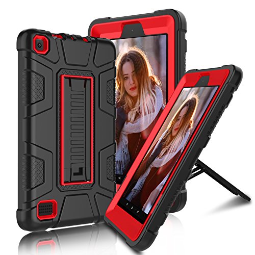 All-New Amazon Fire 7" 2017 Case, Elegant Choise Fire 7th Generation Heavy Duty Shockproof Armor Rugged Protective Case Cover with Kickstand for Amazon Kindle Fire 7 2017 Release (Red/Black)