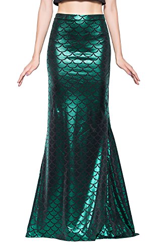 Green Mermaid Princess Costume Maxi Pleated A Line Wetlook Skirts XXL