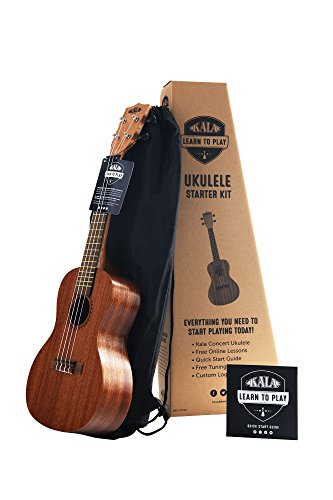 Book Cover Official Kala Learn to Play Ukulele Concert Starter Kit, Satin Mahogany â€“ Includes online lessons, tuner app, and booklet (KALA-LTP-C)
