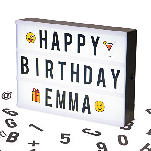 A4 Cinematic LED Light Box Sign, A4 Vintage Style Light Up Message and Note Sign – Personalize your own message with 100 Letters, Smiles & Symbols. Battery and USB Power (1.5m USB Cable Included)