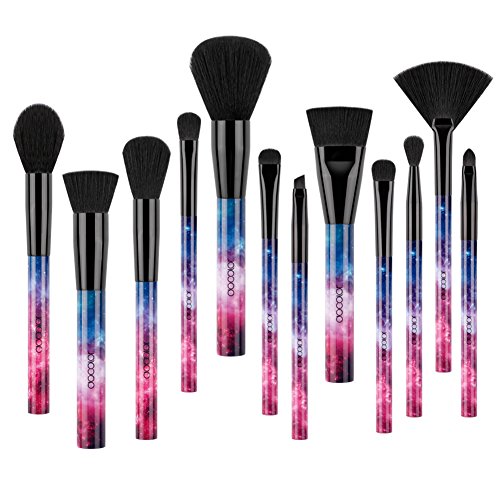 Docolor 12Pcs Makeup Brushes Professional Galaxy Stars Makeup Brush Set Premium Synthetic Kabuki Foundation Blending Brush Face Powder Blush Concealers Eye Shadows Make Up Brushes Kit