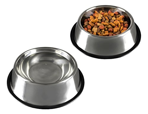 Stainless Steel Pet Bowls with Non Slip Rubber Bottom for Dogs and Cats-Feeder Dish for Food and Water- Set of 2, 16 Oz Each By PETMAKER