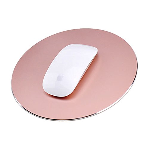 Book Cover Round Mouse Pad LoiStu Round Aluminum Alloy Mouse Pad Winter and Summer Dual-Use Waterproof Antiski Matte Metal/High-Grade PU Leather Mouse Pad (Rose Gold)