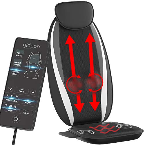Gideon Luxury Full Back Shiatsu Massaging Cushion with Heat + Vibration/Powerful Deep Kneading + Multi Vibrating Points – Massage Full Back, Upper Back, Lower Back or Pinpoint Precise Massage Spot