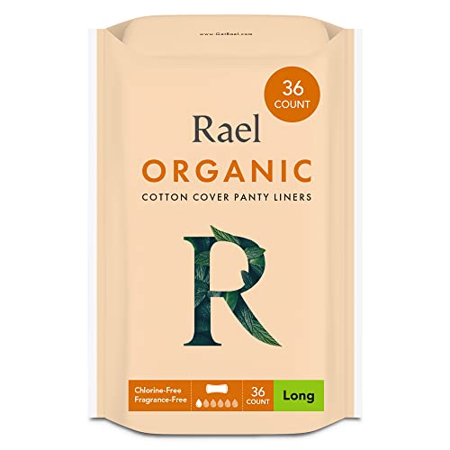 Book Cover Rael Certified Organic Cotton Liners - Natural Daily Panty Liners, Unscented, Chlorine Free, Light Absorbency, Long (36 Count)