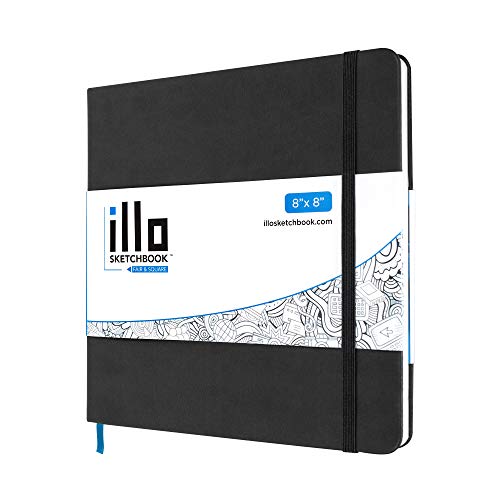 illo Sketchbook, Large, Square, Sketch Book, (8x8), Premium, 122lb Paper, Hardcover Notebook, Lay Flat, Smooth Paper, Thick Paper, Elastic Enclosure and Ribbon Marker