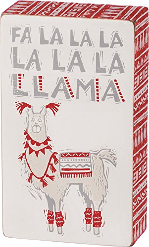 Primitives by Kathy Christmas Block Print Box Sign, FA La Llama