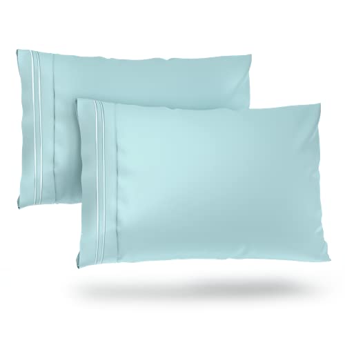 Book Cover Cosy House Collection Pillowcases Standard Size - Pastel Blue Luxury Pillow Case Set of 2 - Fits Queen Size Pillows - Premium Super Soft Hotel Quality - Cool & Wrinkle Free
