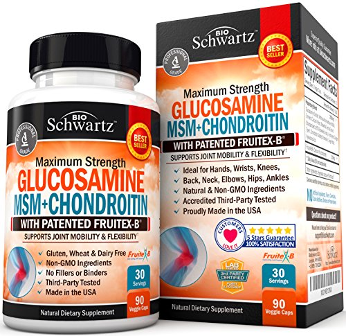 Book Cover Glucosamine Chondroitin MSM Turmeric for Hip, Joint & Back Pain Relief. Anti Inflammatory Supplement with Hyaluronic Acid, Collagen, Boswellia, Bromelain & Fruitex-B. Gluten Free & Non GMO