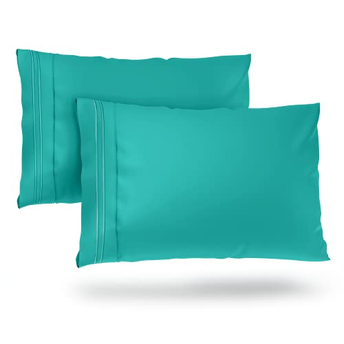 Book Cover Cosy House Collection Pillowcases Standard Size - Turquoise Luxury Pillow Case Set of 2 - Fits Queen Size Pillows - Premium Super Soft Hotel Quality - Cool & Wrinkle Free