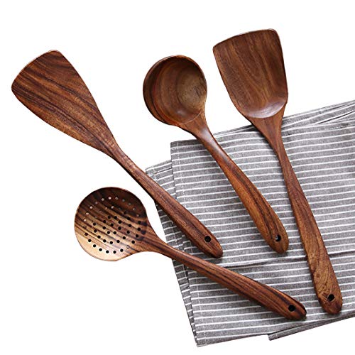 Book Cover Wooden Cooking Utensils Kitchen Utensil, Natural Teak Wood Kitchen Utensils Set - Nonstick Hard Wooden Spatula and Wooden Spoons (SPOON1)