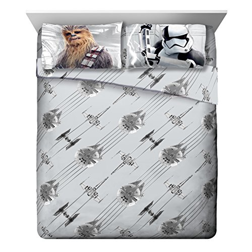 Book Cover Star Wars Ep 8 Epic Poster Gray 4 Piece Queen Sheet Set with Chewbacca & Stormtrooper