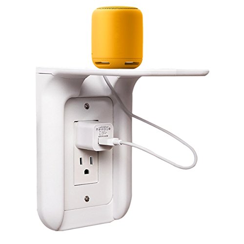 Book Cover Okela Outlet Shelf Power Perch, Metal Outlet Cover and Plastic Face Plate, Charging Shelf for Devices up To 7 lbs Built in Cable Channel, like Smart Home Speakers Cell Phone etc.