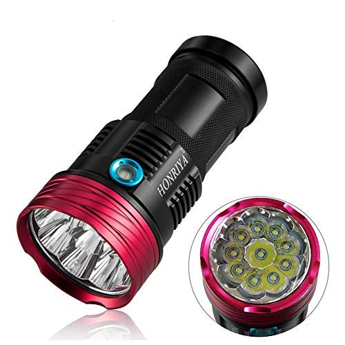 HONRIYA Super Bright Tactical Flashlight,1000~10000/12000 Lumens High Power Searchlight,10 or 12xCREE XML-T6 Portable Led Flashlight for Home and Outdoor (Black/Gold)(Without Battery)