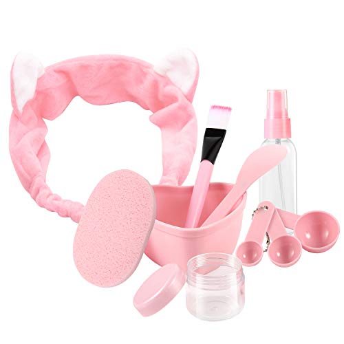 Book Cover URfashion face mask mixing Bowl set,10 in 1 Cat Shape Headband Spray Brush Stick Spatula Puff Measure Spoon Lady face Skin Care Mask Mixing Tool Sets