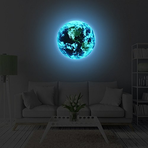 Book Cover VancyTop 3D Luminous Earth Pattern Self-Adhesive DIY Removable Wall Sticker for Kids' Room Nursery Living Room Home Decoraions,Blue Light Color