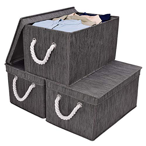 StorageWorks Decorative Storage Bins for Shelves, Storage Baskets with Lids and Cotton Rope Handles, Mixing of Taupe, Brown & Beige, Jumbo, 3-Pack