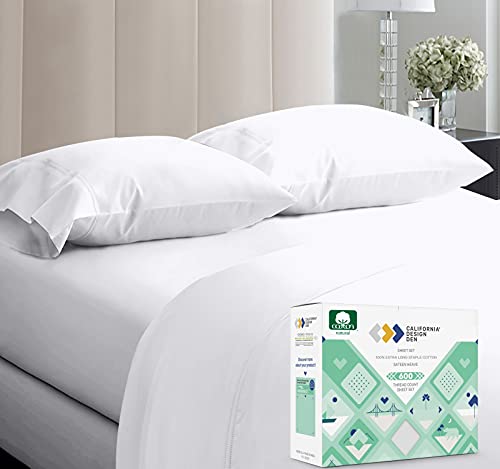 California Design Den - Luxury King Size Sheets 100% Cotton, 600 Thread Count Deep Pocket, Snug Fit, Soft & Crisp White Sheets, Sateen Weave 4 Pc, Beats Egyptian Quality Claims (King, Pure White)