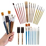 Artlicious Foam Brushes Wood Handle Paint Brush Set - Use with Craft, Watercolor, Oil, Gouache Paints, Face Art, Washable Paints, Miniature Detailing and Rock Painting