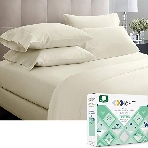 Book Cover California Design Den 600 Thread Count 100% Cotton Sheets - Ivory Extra Long-Staple Cotton King Sheets, Fits Mattress 16'' Deep Pocket, Sateen Weave, Soft Cotton Bed Sheets Set