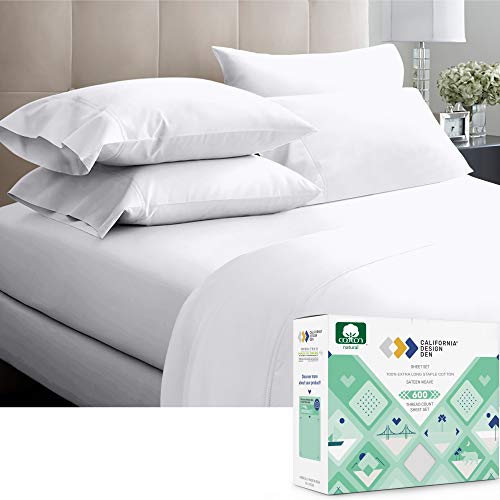 Book Cover 600-Thread-Count 100% Cotton Sheets - Pure White Extra Long Staple Cotton Twin-Sheets for Kids & Adults, Fits Mattress 15'' Deep Pocket, Sateen Weave, Soft Cotton 3 Piece Bed Sheet Set