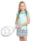 Street Tennis Club Girls Tennis Dress & Golf Outfit, Athletic Skirts Dress with Built-in Shorts, Beach Glass/Aqua, Large