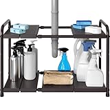 Simple Houseware Under Sink 2-Tier Heavy Duty Expandable Rack Organizer, Adjustable Width 15.75–25 Inches with 4 Shelf Height Levels, Bronze