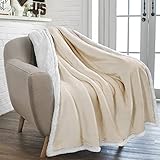 PAVILIA Premium Sherpa Throw Blanket for Couch Sofa | Super Soft, Cozy, Plush Microfiber Throw for Chair | Reversible Warm Flannel Fleece Solid Blanket(Latte Beige, 50 x 60 Inches)