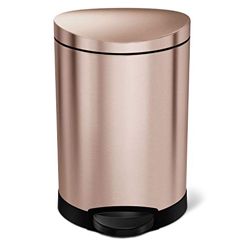 Book Cover simplehuman 6 Liter / 1.6 Gallon Semi-Round Bathroom Step Trash Can, Rose Gold Stainless Steel